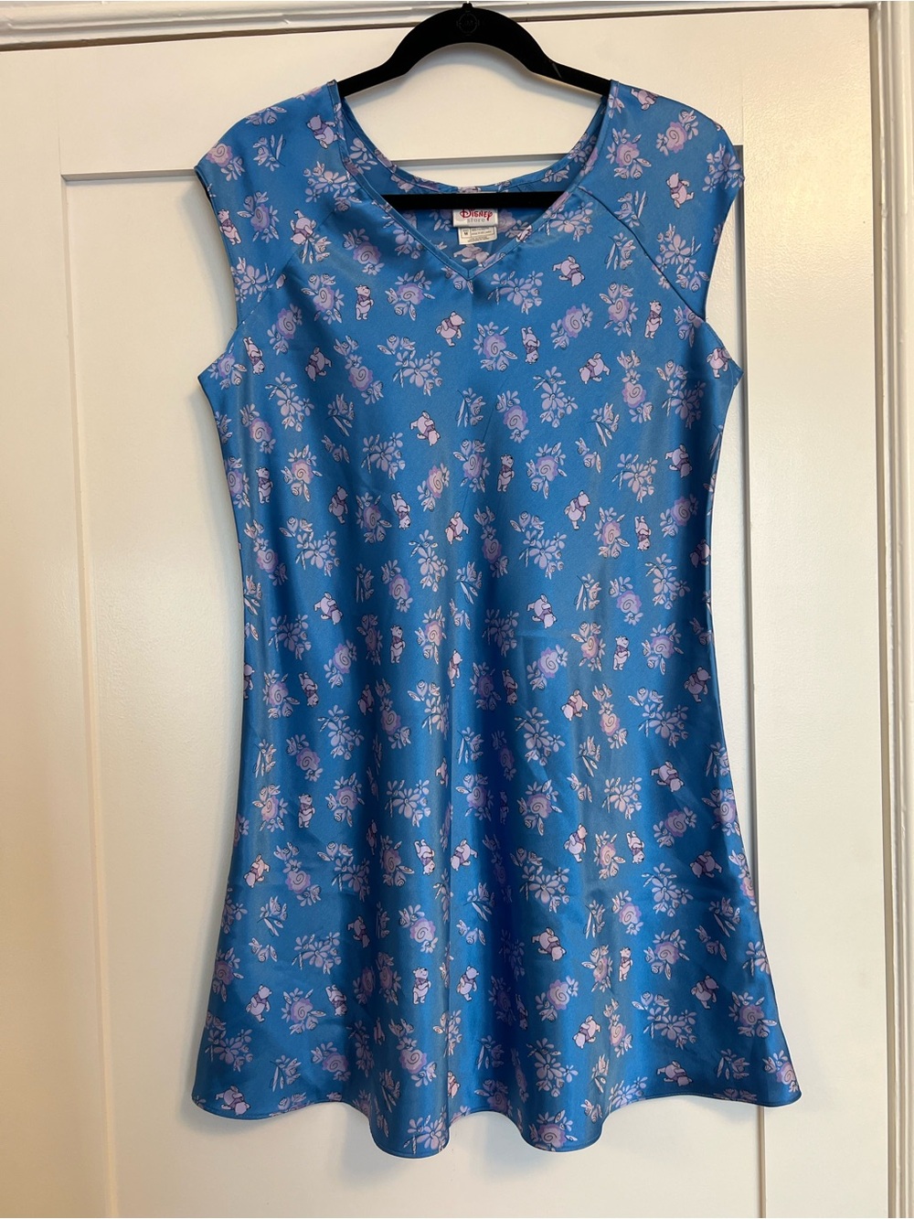 Vintage Disney Store Winnie the Pooh Nightgown 90s Silky Blue Floral Size M